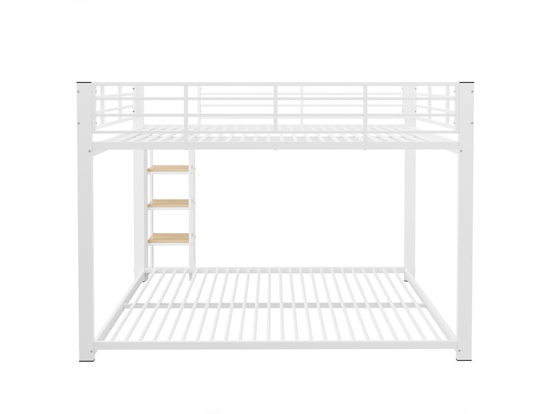  Lit superposé 140x200cm - lit double enfant en métal silencieux avec échelle à marches en bois - blanc  - Conforama A