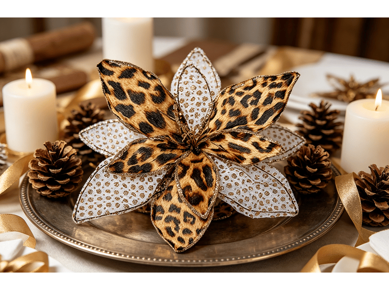  Fleur décorative krist+ noël léopard marron 24 cm S3611607 - Conforama C
