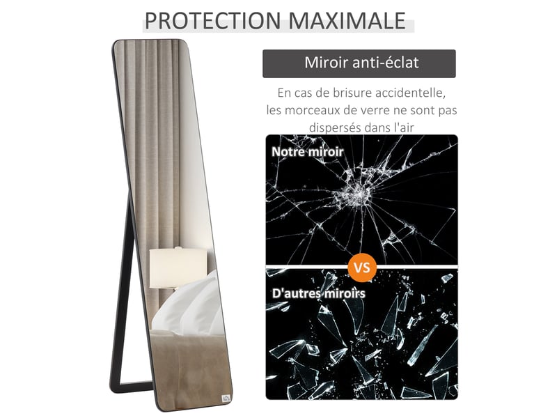  Miroir sur pied et mural rectangulaire dim. 37l x 43l x 156h cm mdf aspect noir  - Conforama W