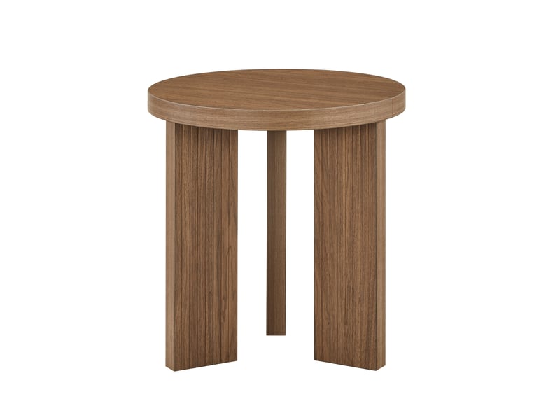  Table d’appoint ronde à trois pieds avec plateau - lpospi - structure rainurée mdf - marron noyer  - Conforama A