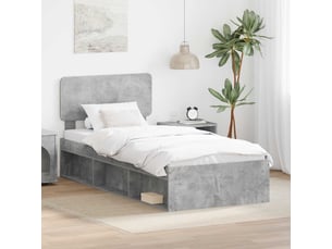 Lit adulte, lit simple, cadre de lit avec tête de lit béton 90x200cm pin massif cf2017