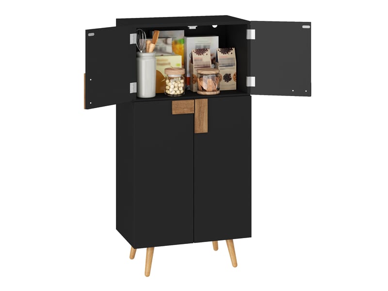 Colonne de cuisine haute avec 4 portes, étagères réglables et rangements de porte, en mdf noir, 60 × 35 × 120 cm - Conforama A