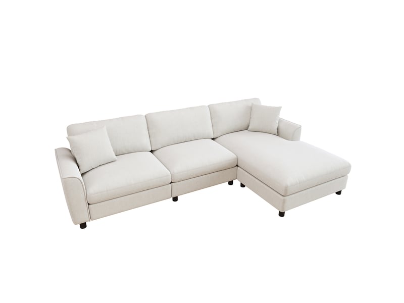  Canapé d'angle 3 places modulable avec méridienne réversible et assise large en chenille beige, 256 × 137 × 79 cm  - Conforama A