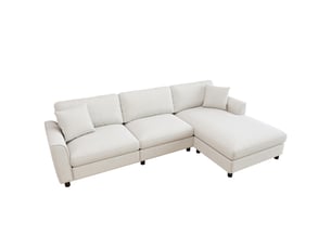 Canapé d'angle 3 places modulable avec méridienne réversible et assise large en chenille beige, 256 × 137 × 79 cm