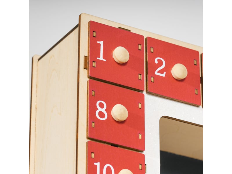  Calendrier de l'avent à remplir 34 x 7 x 34 cm rouge mdf, 24 tiroirs, éclairage led préassemblé  - Conforama E