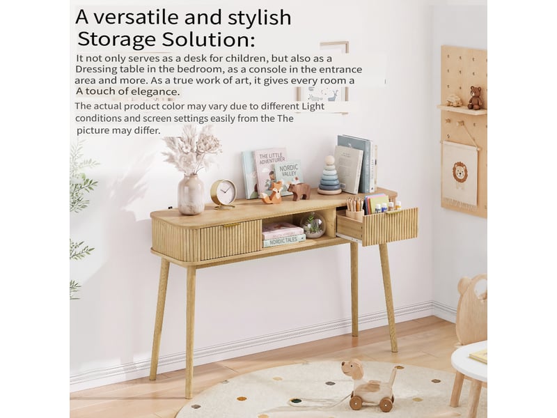  Console style mid-century avec 2 tiroirs et étagère ouverte, finition aspect chêne, 120 x 35 x 77,6 cm  - Conforama C