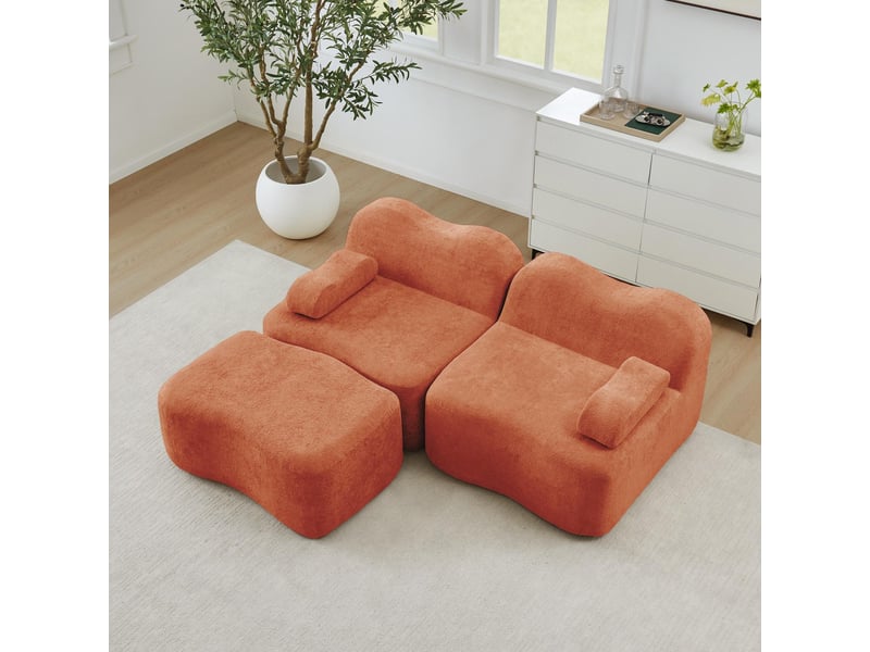  Canapé 2 places avec pouf - 192x167x70 cm - canapé d'angle modulable velours mousse 32d sans structure rigide 550kg - orange  - Conforama C
