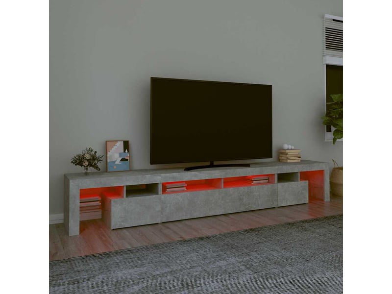 Meuble tv - banc tv - meuble de rangement avec lumières led gris béton 260x36,5x40 cm  - Conforama E