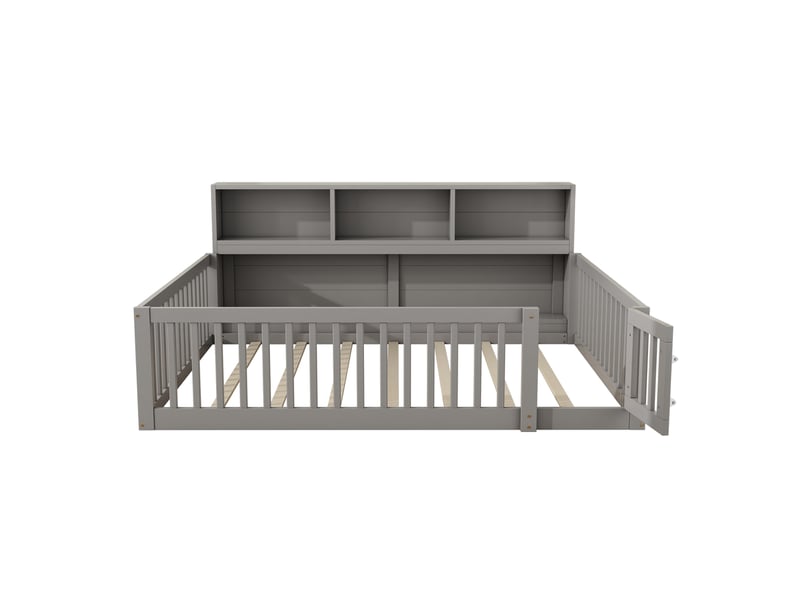  Lit banquette 140x200 cm gris pin avec sommier lattes rangement et barrière de sécurité Sol Morn - Conforama A