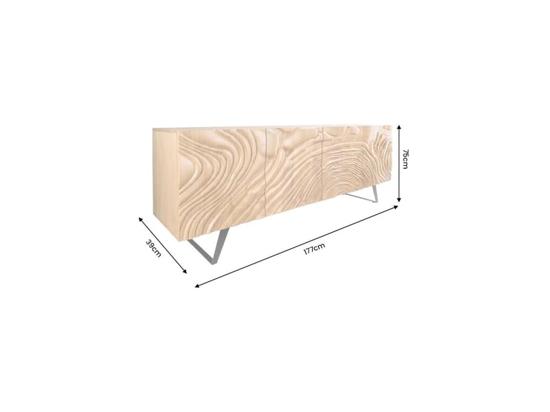  Buffet gaïa 177 cm en bois massif de manguier clair – 4 portes – façades sculptées – marron et noir  - Conforama C