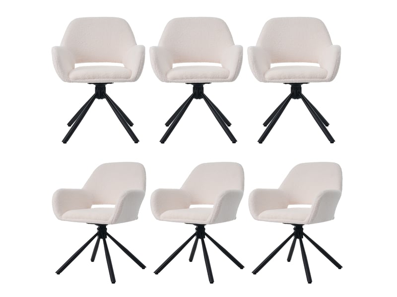  Lot de 6 chaises de salle à manger 60x60x80 cm, pivotantes, accoudoirs, tissu sherpa, bois, métal, blanc  - Conforama A