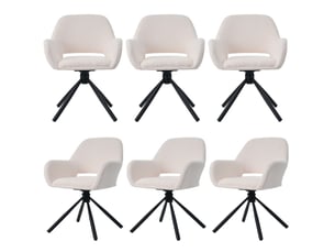 Lot de 6 chaises de salle à manger 60x60x80 cm, pivotantes, accoudoirs, tissu sherpa, bois, métal, blanc