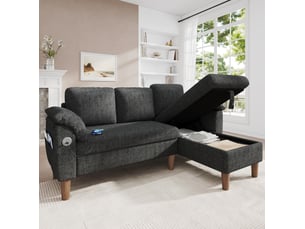 Canapé d'angle réversible fixe <strong>WISHDOR</strong> <strong></strong> 3 places Polyester gris avec coffre de rangement