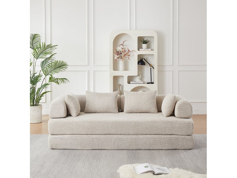 Canapé 2 places 4-en-1 en chenille beige avec 4 coussins - Conforama W
