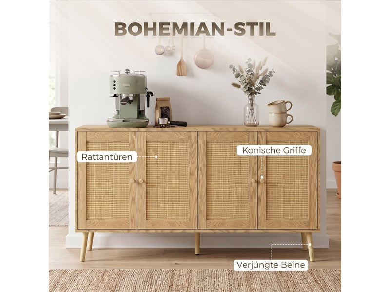  Buffet 4 portes avec étagères réglables coloris naturel 140 x 40 x 75 cm  - Conforama E