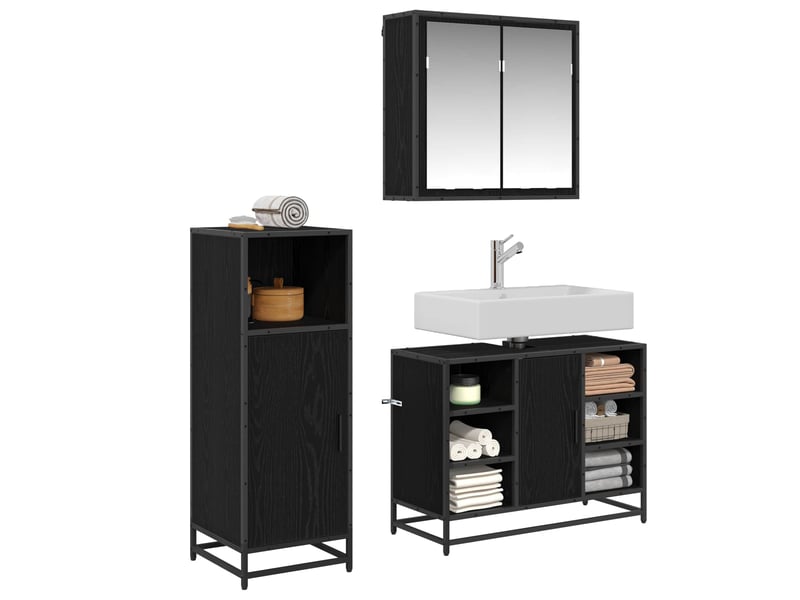  Ensemble de mobilier de salle de bain 3 pc chêne noir cf64349  - Conforama C