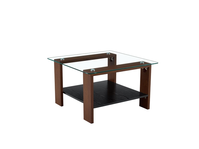  Table basse avec plateau en verre trempé et 1 tablette de rangement, en mdf et verre, noyer, 65 × 41 × 45,5 cm  - Conforama A