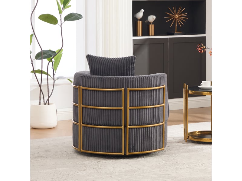 Fauteuil 1 place - 76x79x78 cm - fauteuil tournant 360° en cord, coffre de rangement et coussin inclus - gris - Conforama D