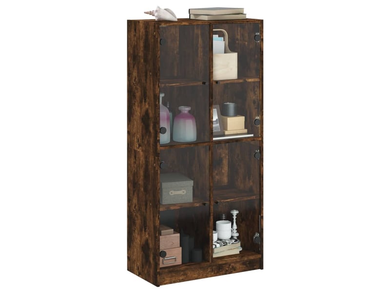  Buffet haut - bahut - meuble de rangement avec portes chêne fumé 68x37x142 cm bois ingénierie  - Conforama E