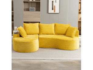 Canapé droit compressé fixe VIVRYN 3 places Velours côtelé jaune moutarde