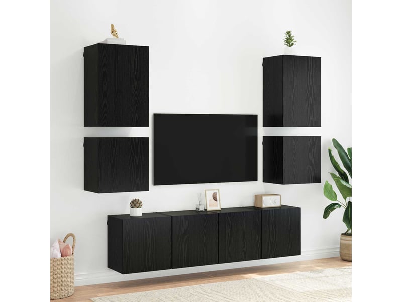  Lot de 2 meuble tv mural, meuble tv suspendu chêne noir bois d'ingénierie shl11753  - Conforama E