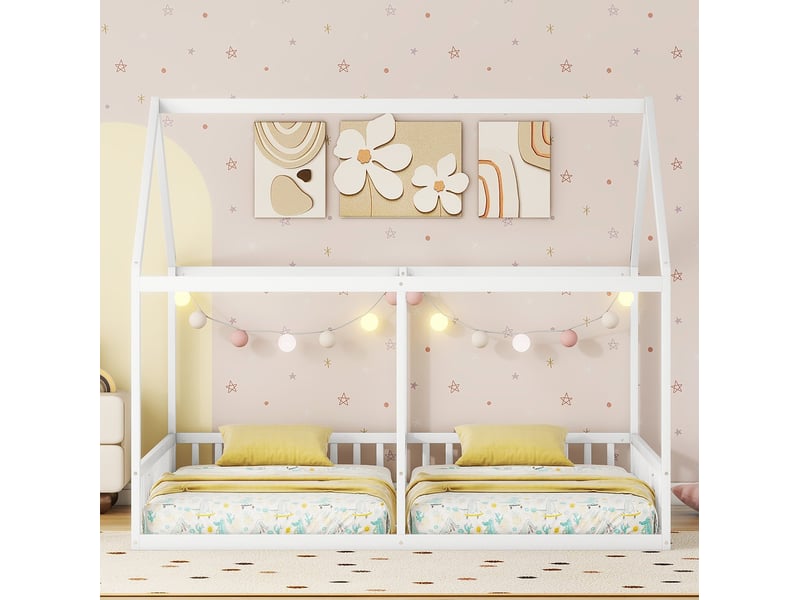 Lit cabane 2 couchages 90x200 cm blanc avec barrières - Conforama B