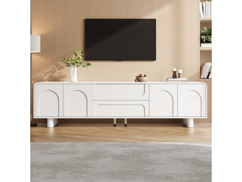  Meuble tv moderne à coins arrondis – console de salon avec portes et tiroirs, design minimaliste et rangement  - Conforama B