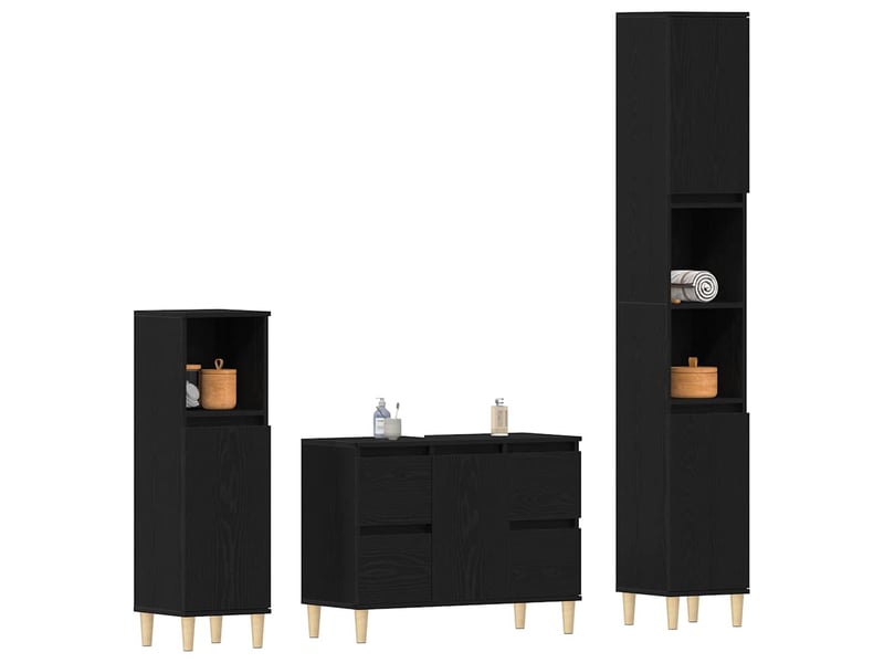 Ensemble de mobilier de salle de bain 3 pièces chêne noir cf64452 - Conforama C