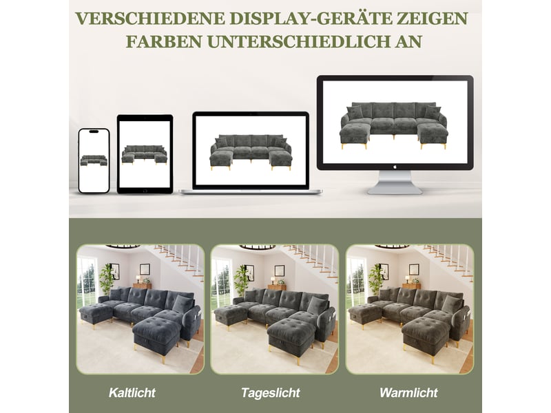  Canapé modulable 4 places en u gris avec pouf de rangement  - Conforama E