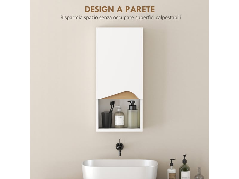  Meuble mural salle de bain blanc et effet bois, niche ouverte, 30 x 17 x 67 cm  - Conforama R