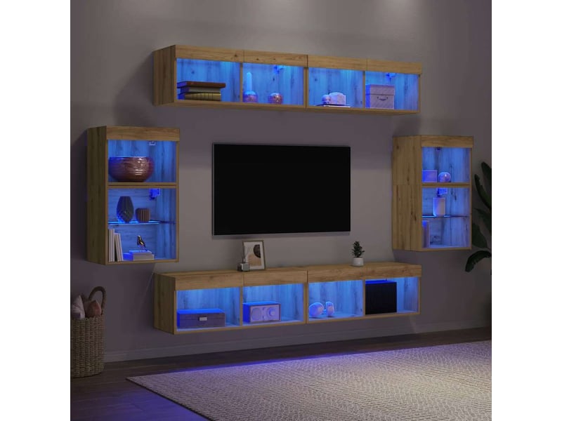 Ensemble meuble tv - banc tv - meuble de rangement 8 pcs chêne artisanal bois d'ingénierie - Conforama E