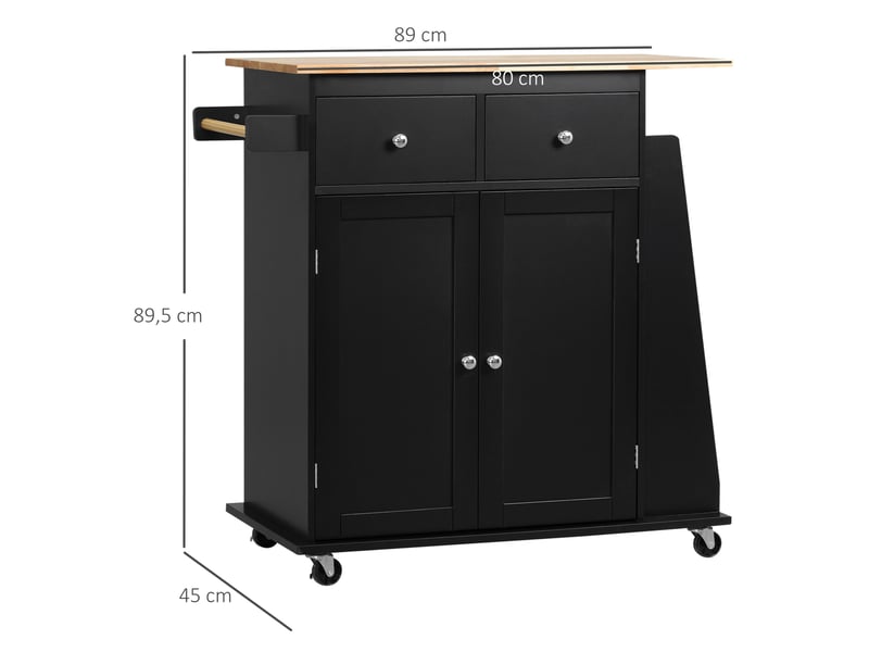 Desserte de cuisine avec 2 tiroirs et placard mdf et hévéa noir 89 x 45 x 89,5 cm  - Conforama C