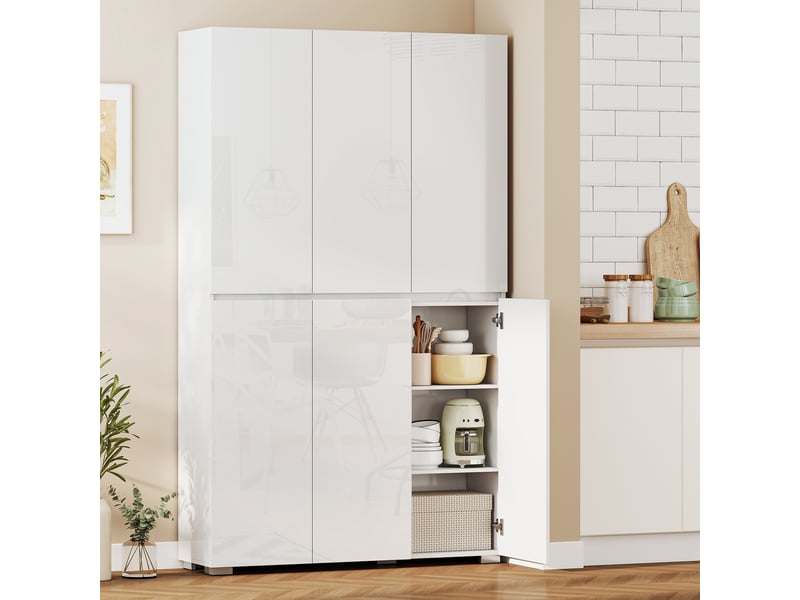  Buffet haut | armoire de cuisine à haute brillance 6 portes à fermeture douce étagères réglables blanc  - Conforama C