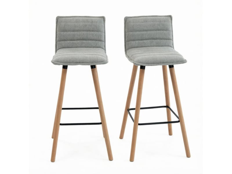  Lot de 2 tabourets de bar 48x48x99,5 cm – gris clair – dossier, repose-pieds et assise rembourrée  - Conforama A
