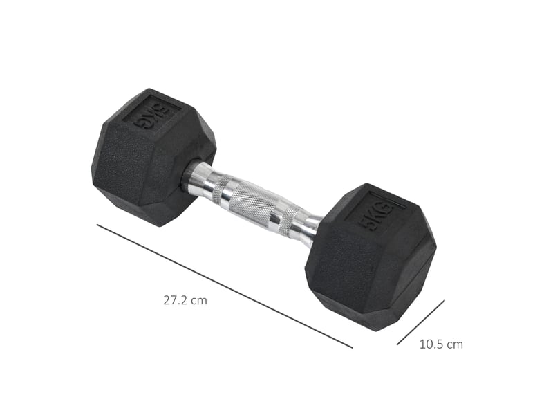  Haltères hexagonaux 2 x 5 kg – noir – revêtement caoutchouc, prise moletée et stabilité au sol  - Conforama B