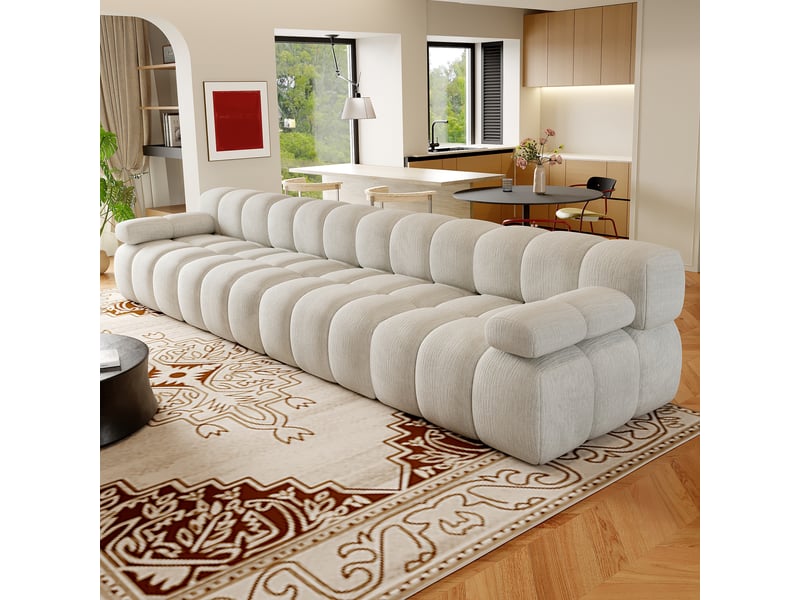  Canapé sans ossature blanc en tissu 400 cm, mousse haute élasticité, sans montage, forme fluide, assise profonde  - Conforama B