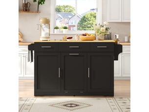 Ilot central de cuisine - 136x75x92cm - desserte avec plateau rabattable meuble poubelle prises et tiroirs - noir