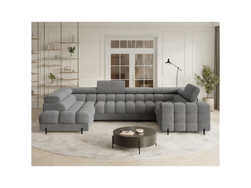 Canapé panoramique convertible factory 3 places gris chiné – angle gauche avec coffre - Conforama E