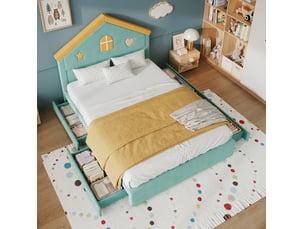 Lit cabane 140x200 cm <strong>HAVRYA</strong>  <strong></strong> coloris vert