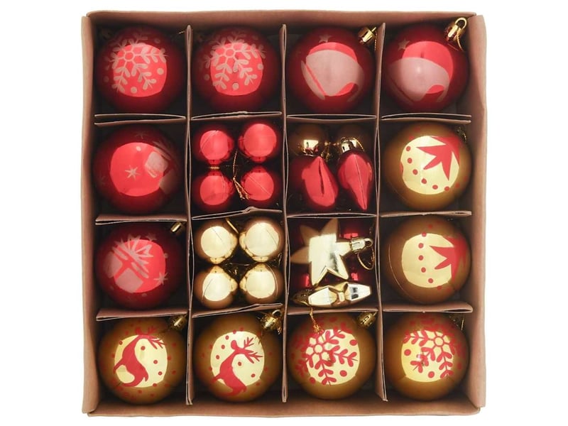 Ensemble de boules de noël 40 pcs or et rouge ø 6 cm plastique - Conforama C