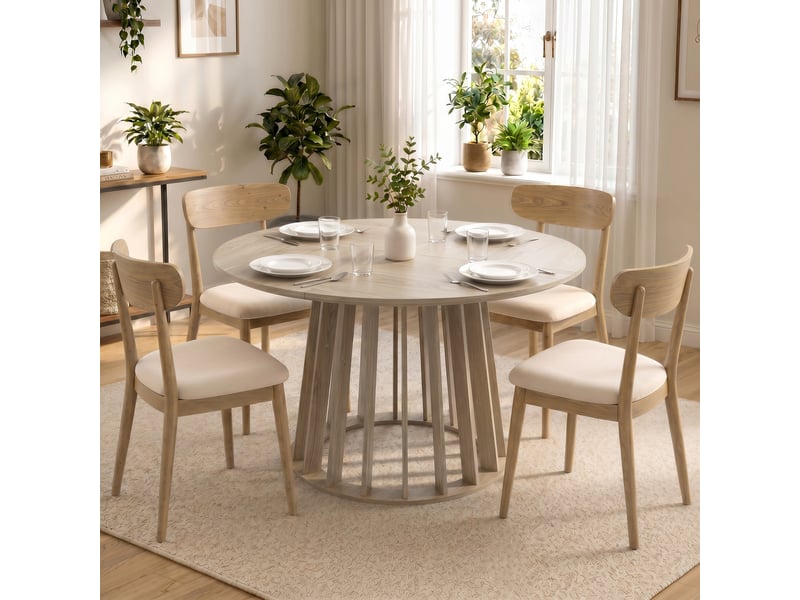  Table à manger ronde pour 4 à 6 personnes, ø 120 x 75 cm, table de cuisine avec piétement à lattes robuste, bois naturel  - Conforama D