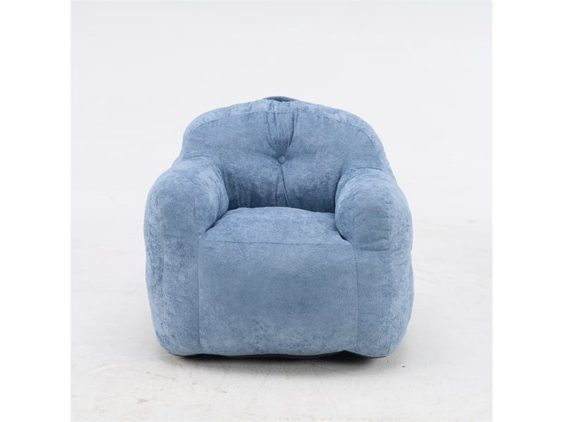 Pouf fauteuil bleu en fausse fourrure avec accoudoirs, rembourré mousse - Conforama A