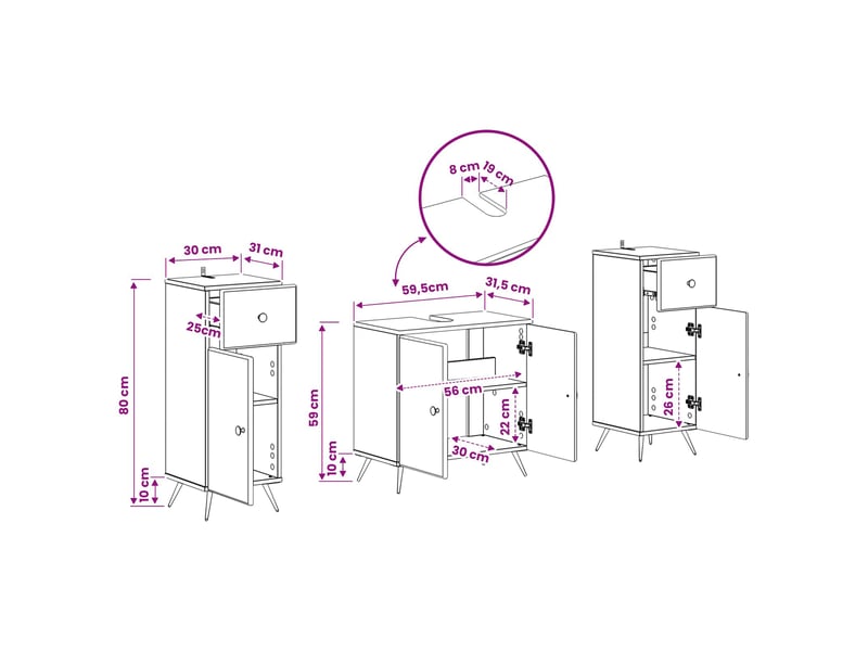Ensemble de meuble de salle de bain 3 pièces breda cf63339 - Conforama E