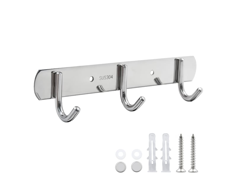  Barre de crochets inoxydable 3 antirouille – muraux pour vêtements, serviettes – idéal chambre, armoire, salle de bain, cuisine, gris  - Conforama A
