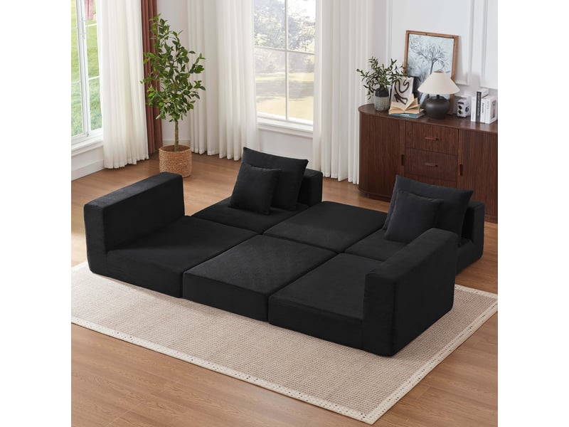  Canapé modulable 2 places 259 cm, convertible en canapé d’angle et lit d’appoint, tissu côtelé, base antidérapante,noir  - Conforama E