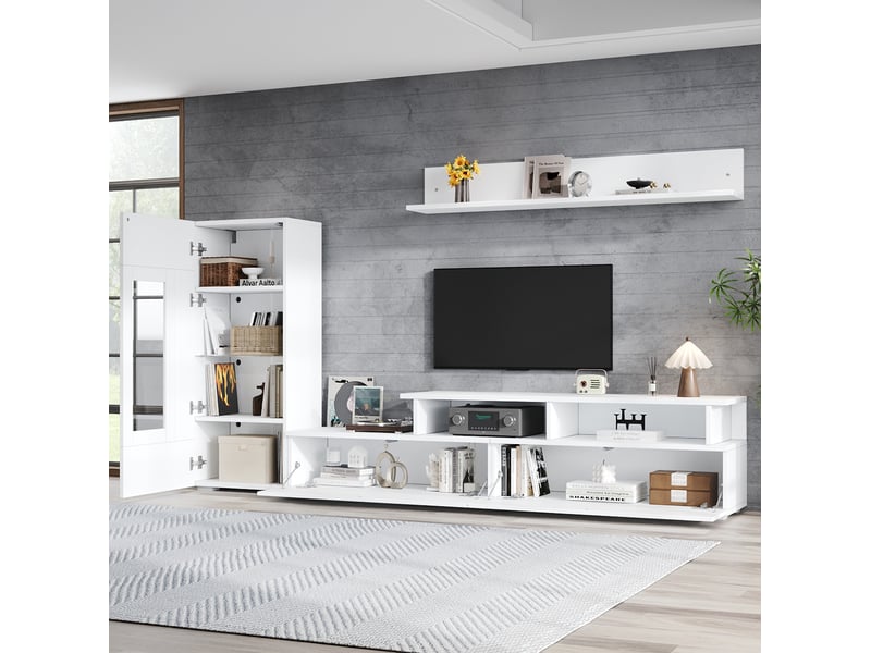  Ensemble meuble tv 3 pièces avec led blanc pour téléviseur jusqu'à 75 pouces  - Conforama B