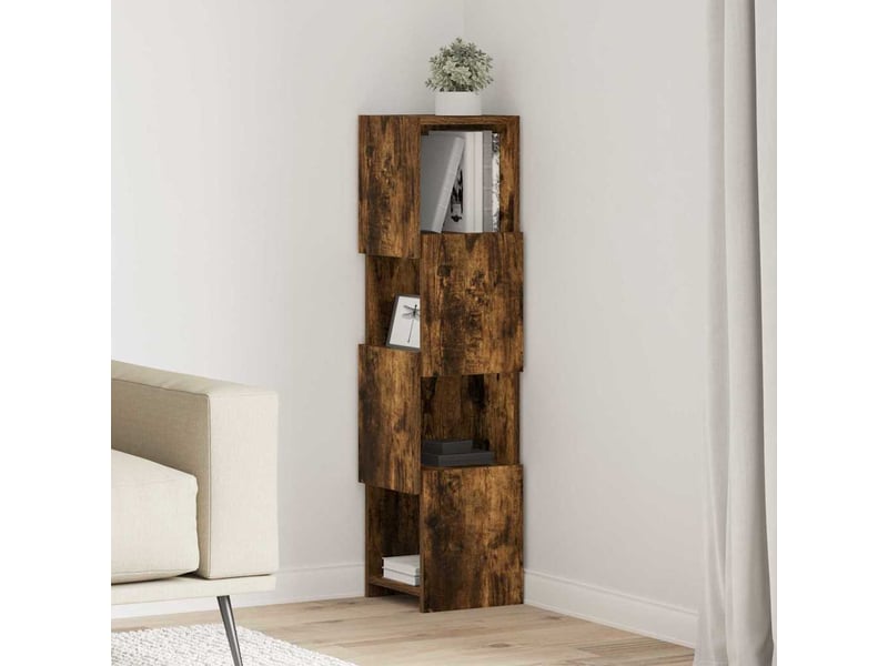  Meuble d'angle, meuble de rangement salon 25,5x25x102cm bois d'ingénierie chêne fumé  - Conforama B