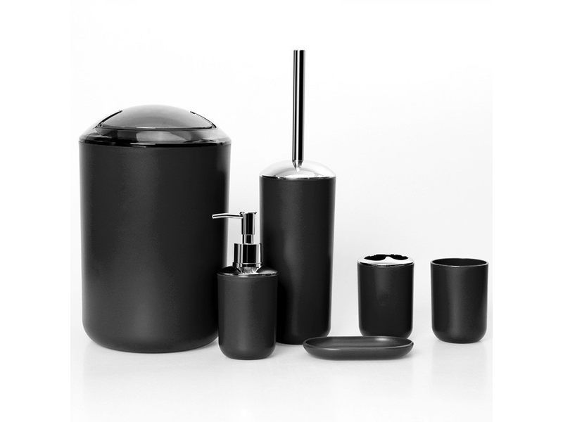  Ensemble d'accessoires de salle de bain 6 pièces avec poubelle, distributeur de savon, porte-savon, noir  - Conforama A