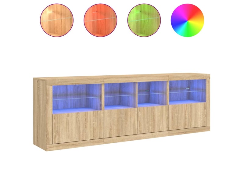  Buffet - bahut - meuble de rangement avec lumières led chêne sonoma 202x37x67 cm  - Conforama E