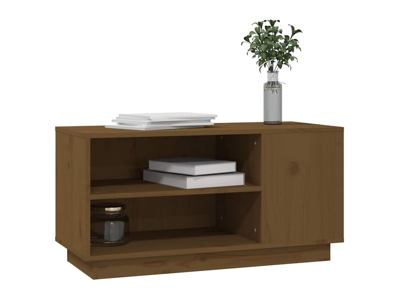  Meuble tv - banc tv - meuble de rangement marron miel 80x35x40,5 cm bois de pin massif  - Conforama D